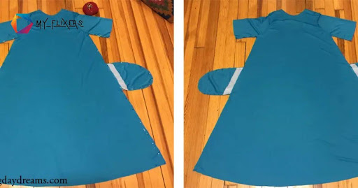 How to cut a trapeze dress with a kangaroo pocket according to the finished pattern