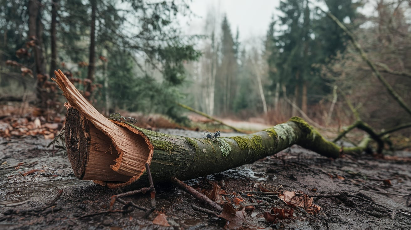 Smashed Wooden Branch on the Ground